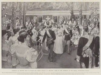Hochzeit von Prinzessin Maud von Wales und Prinz Charles von Dänemark, Ende der Zeremonie in der Kapelle, Buckingham Palace